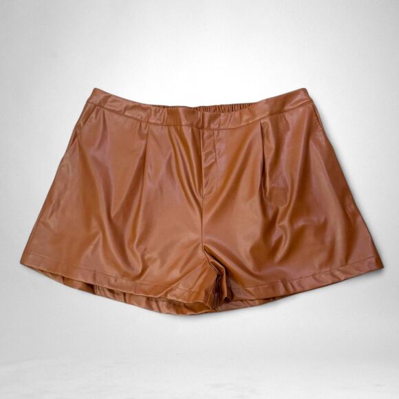 HEYSON High Waist Faux Leather Tan/Brown Shorts, NWT! Size 3XL - Picture 1 of 5